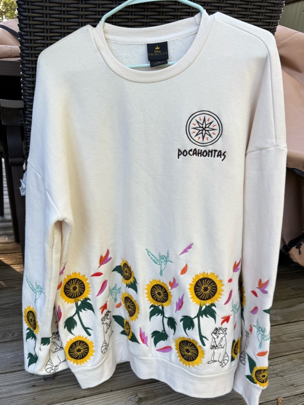 Medium Disney Princess Pocahontas Embroidered Floral Crewneck  sunflower